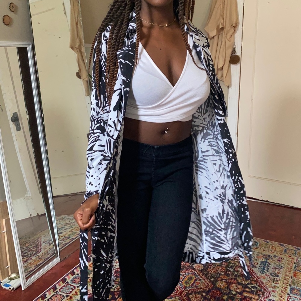 Black and White Floral Trench